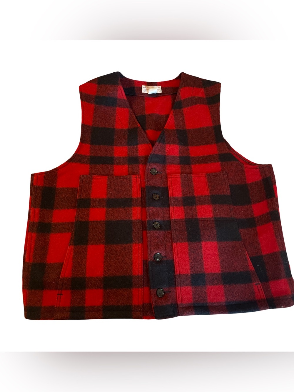 Filson Red and Black Buffalo Plaid Wool Shirt Jacket